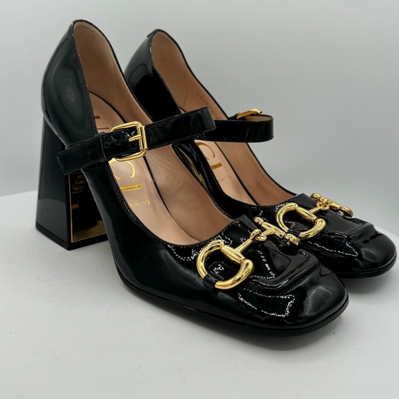NEW GUCCI Lady Horsebit Patent Mid-Heel Mary Jane Pumps SZ EU 40 CLR Black - Picture 1 of 14